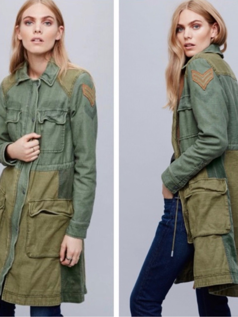 Free People Colorblock Military Cargo Buffalo Plaid Lined Jacket women's Size S
